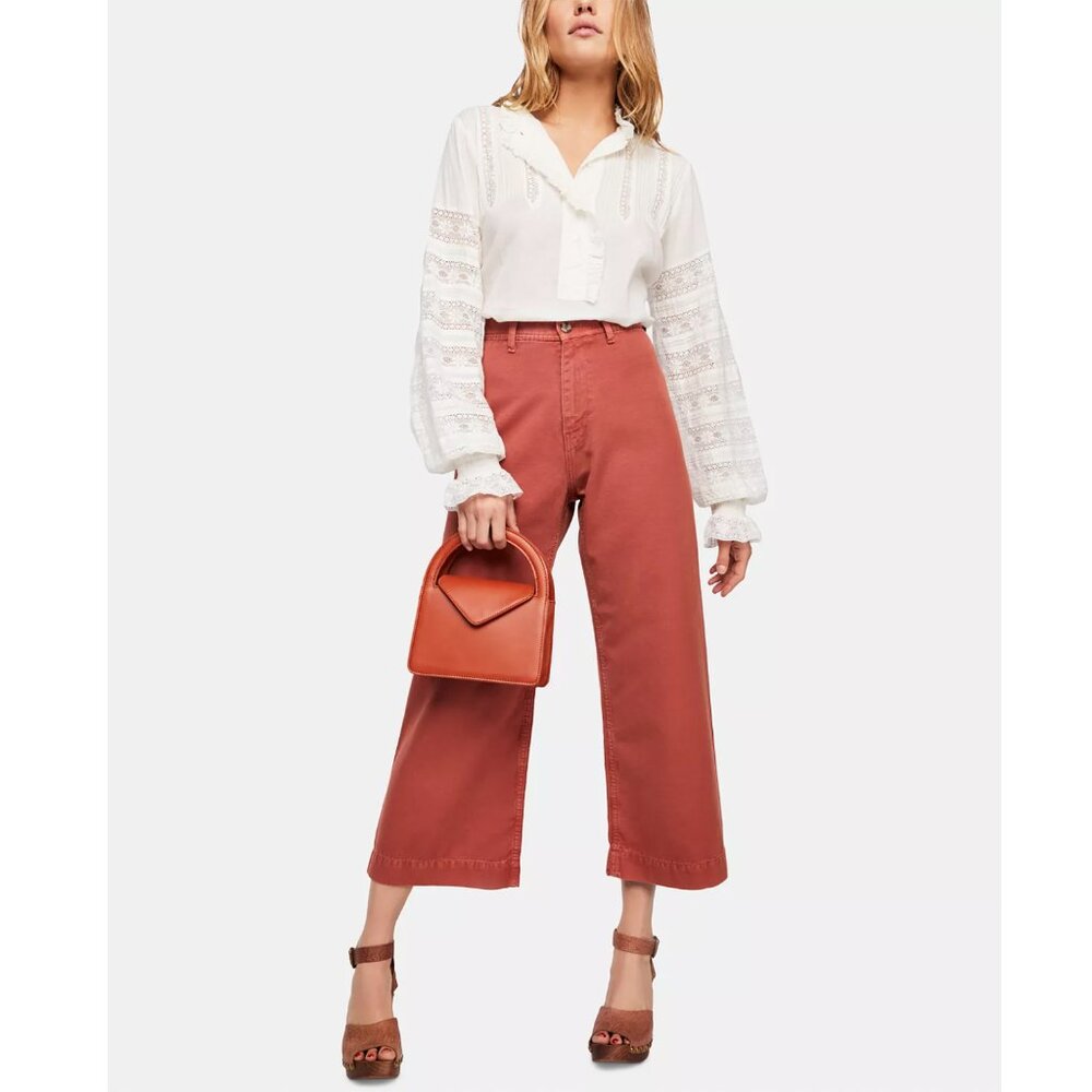 Free People We The Free Patti Cropped Cotton Pants in Rust / Orange Size 30